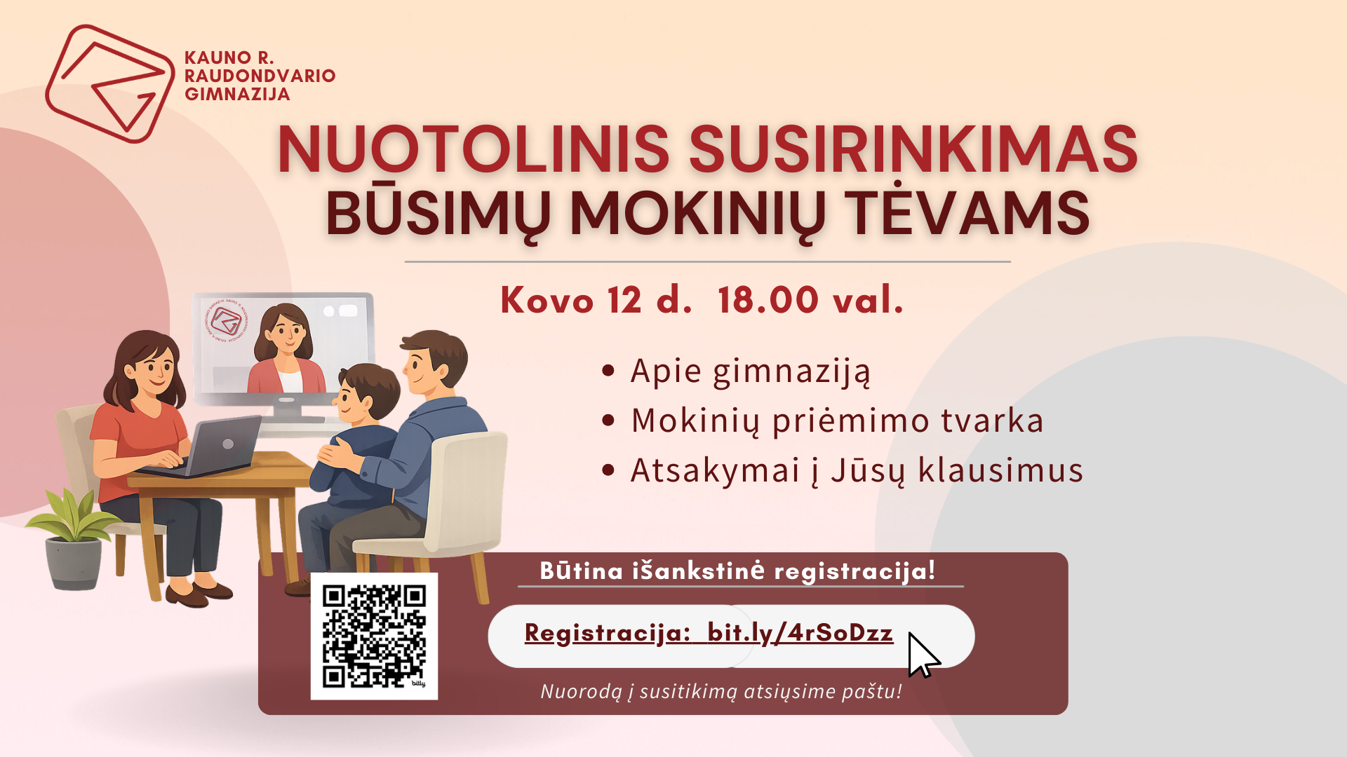 Nuotolinis informacinis susirinkimas būsimų penktokų tėvams – kovo 12 d. 18:00